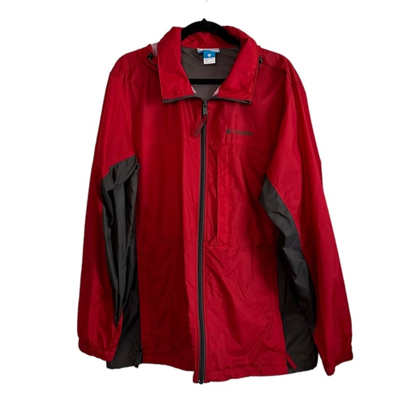 Columbia Other - Columbia Red Gray Windbreaker Hoodie Jacket Size Large